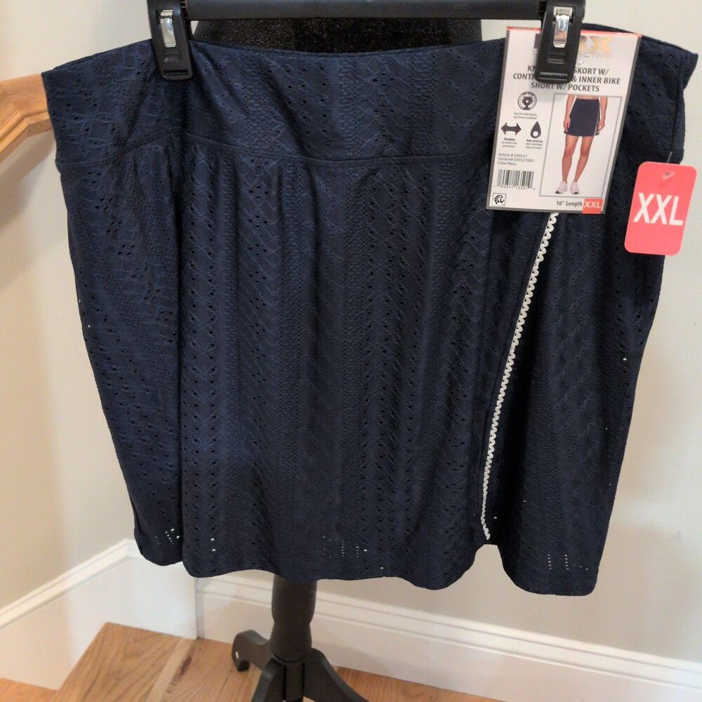 RBX Athletic Skort Navy Blue XXL Pull On Pockets Inner Bike Shorts Golf Tennis